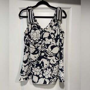 CAbi Navy and White Floral Tank Top Small